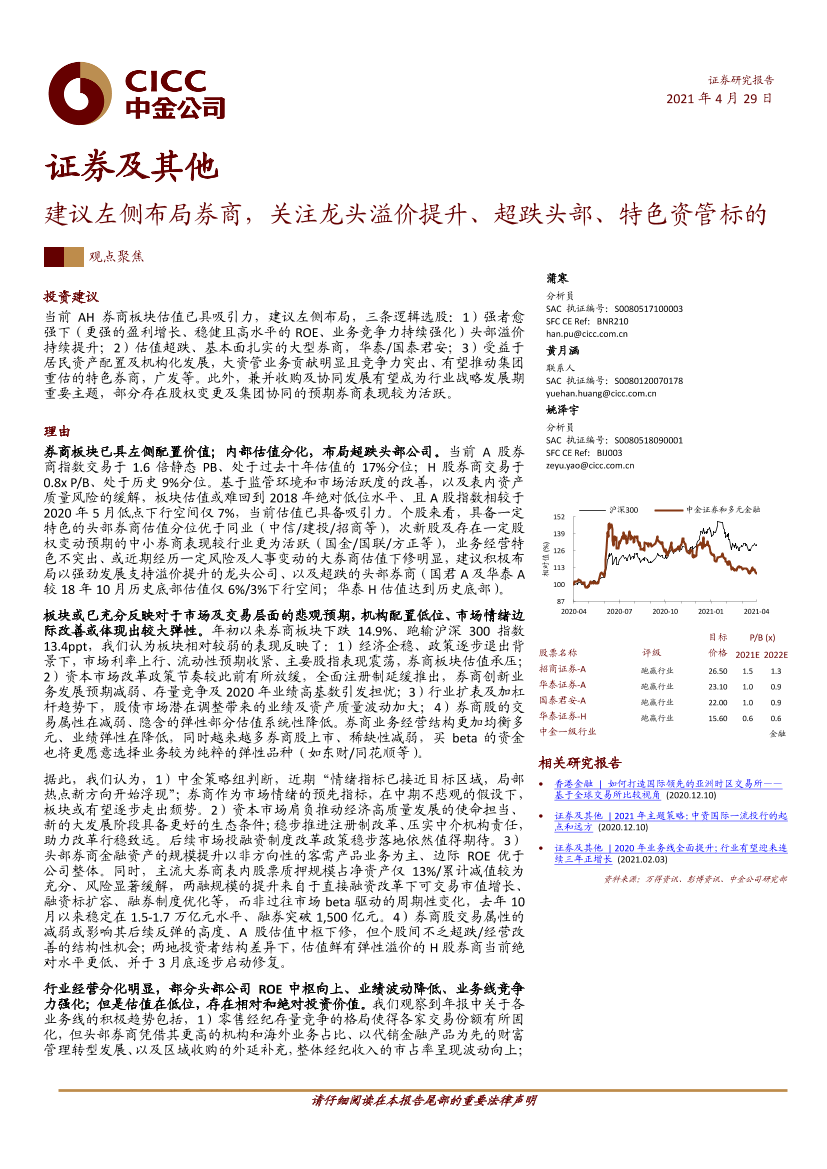 证券及其他行业：建议左侧布局券商，关注龙头溢价提升、超跌头部、特色资管标的-20210429-中金公司-20页证券及其他行业：建议左侧布局券商，关注龙头溢价提升、超跌头部、特色资管标的-20210429-中金公司-20页_1.png