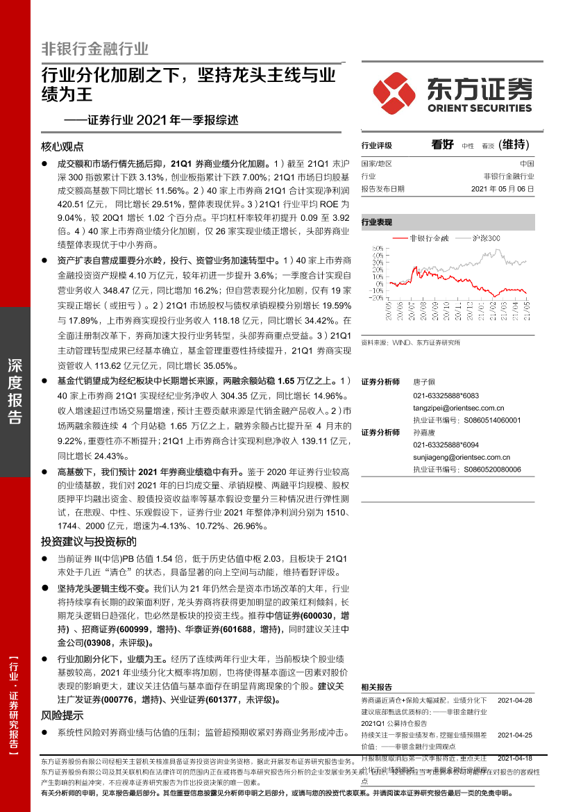 证券行业2021年一季报综述：行业分化加剧之下，坚持龙头主线与业绩为王-20210506-东方证券-24页证券行业2021年一季报综述：行业分化加剧之下，坚持龙头主线与业绩为王-20210506-东方证券-24页_1.png