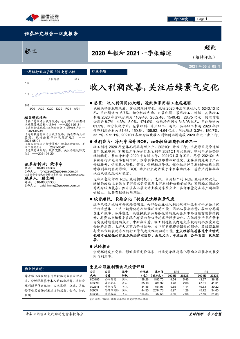 轻工行业2020年报和2021一季报综述：收入利润改善，关注后续景气变化-20210605-国信证券-15页轻工行业2020年报和2021一季报综述：收入利润改善，关注后续景气变化-20210605-国信证券-15页_1.png