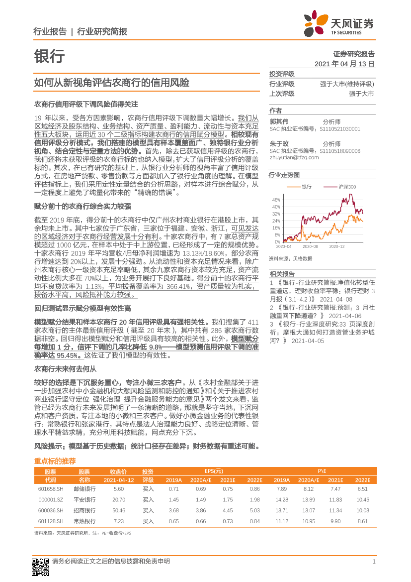 银行业：如何从新视角评估农商行的信用风险-20210413-天风证券-22页银行业：如何从新视角评估农商行的信用风险-20210413-天风证券-22页_1.png