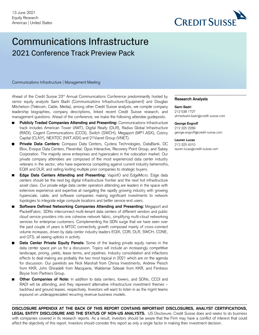 瑞信-美股-通讯基础设施行业：2021会议跟踪预览-2021.6.13-33页瑞信-美股-通讯基础设施行业：2021会议跟踪预览-2021.6.13-33页_1.png