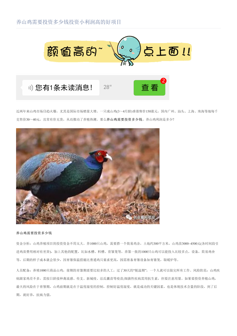 养山鸡需要投资多少钱投资小利润高的好项目养山鸡需要投资多少钱投资小利润高的好项目_1.png
