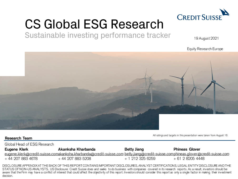 	瑞信-全球投资策略-ESG研究：可持续投资绩