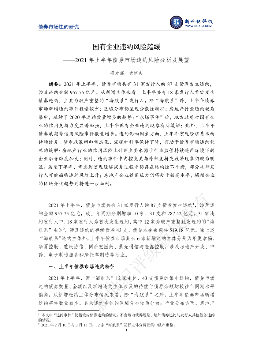 上海新世纪资信评估-国有企业违约风险趋缓——2021年上半年债券市场违约风险分析及展望-11页上海新世纪资信评估-国有企业违约风险趋缓——2021年上半年债券市场违约风险分析及展望-11页_1.png