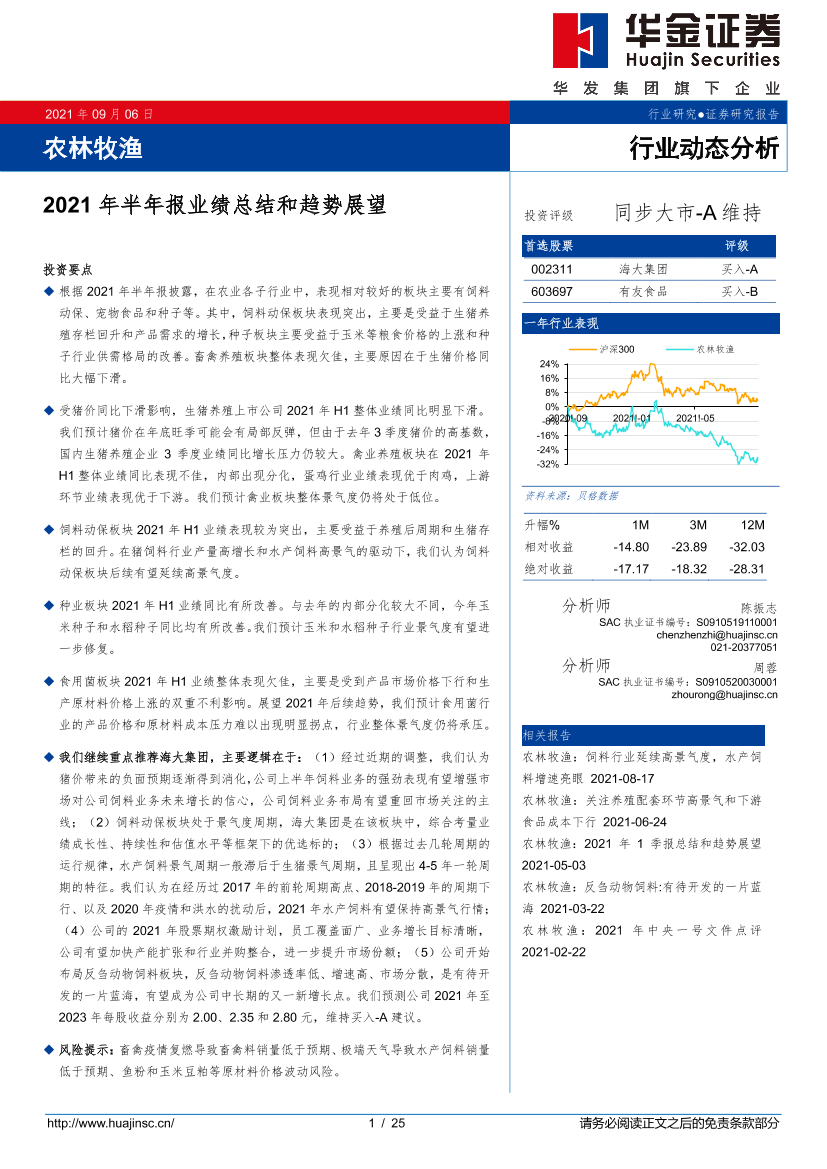 农林牧渔行业：2021年半年报业绩总结和趋势展望-20210906-华金证券-25页农林牧渔行业：2021年半年报业绩总结和趋势展望-20210906-华金证券-25页_1.png