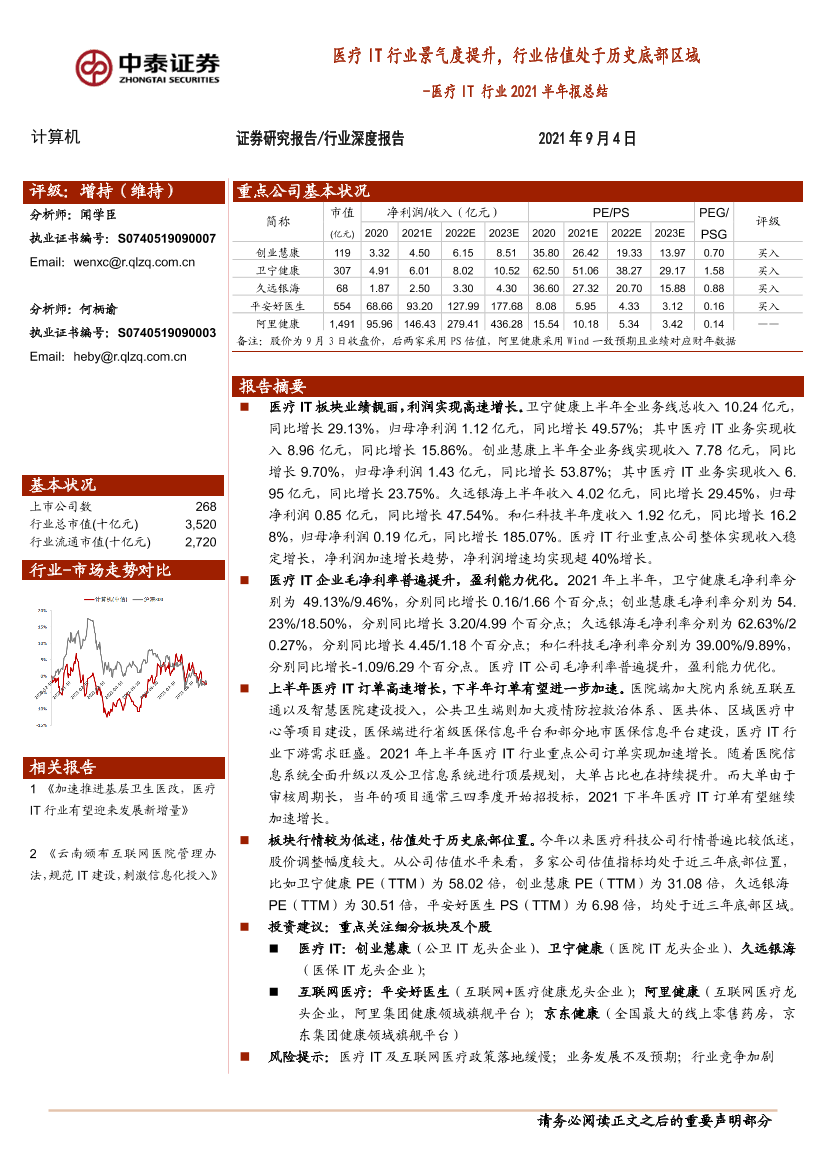 医疗IT行业2021半年报总结：医疗IT行业景气度提升，行业估值处于历史底部区域-20210904-中泰证券-21页医疗IT行业2021半年报总结：医疗IT行业景气度提升，行业估值处于历史底部区域-20210904-中泰证券-21页_1.png