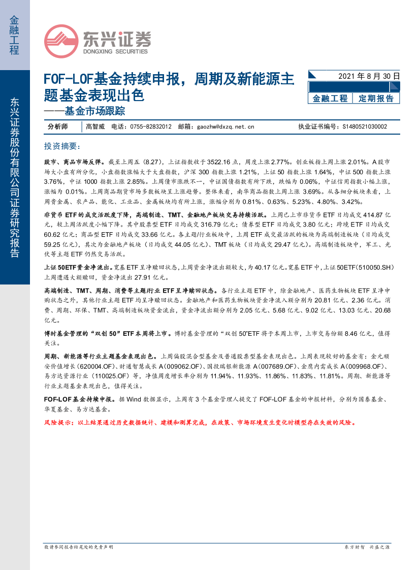 基金市场跟踪：FOF-LOF基金持续申报，周期及新能源主题基金表现出色-20210830-东兴证券-15页基金市场跟踪：FOF-LOF基金持续申报，周期及新能源主题基金表现出色-20210830-东兴证券-15页_1.png