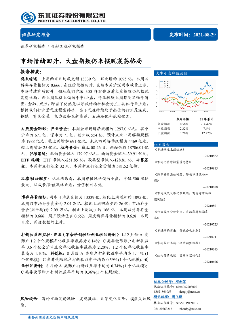 市场情绪回升，大盘指数仍未摆脱震荡格局-20210829-东北证券-30页市场情绪回升，大盘指数仍未摆脱震荡格局-20210829-东北证券-30页_1.png