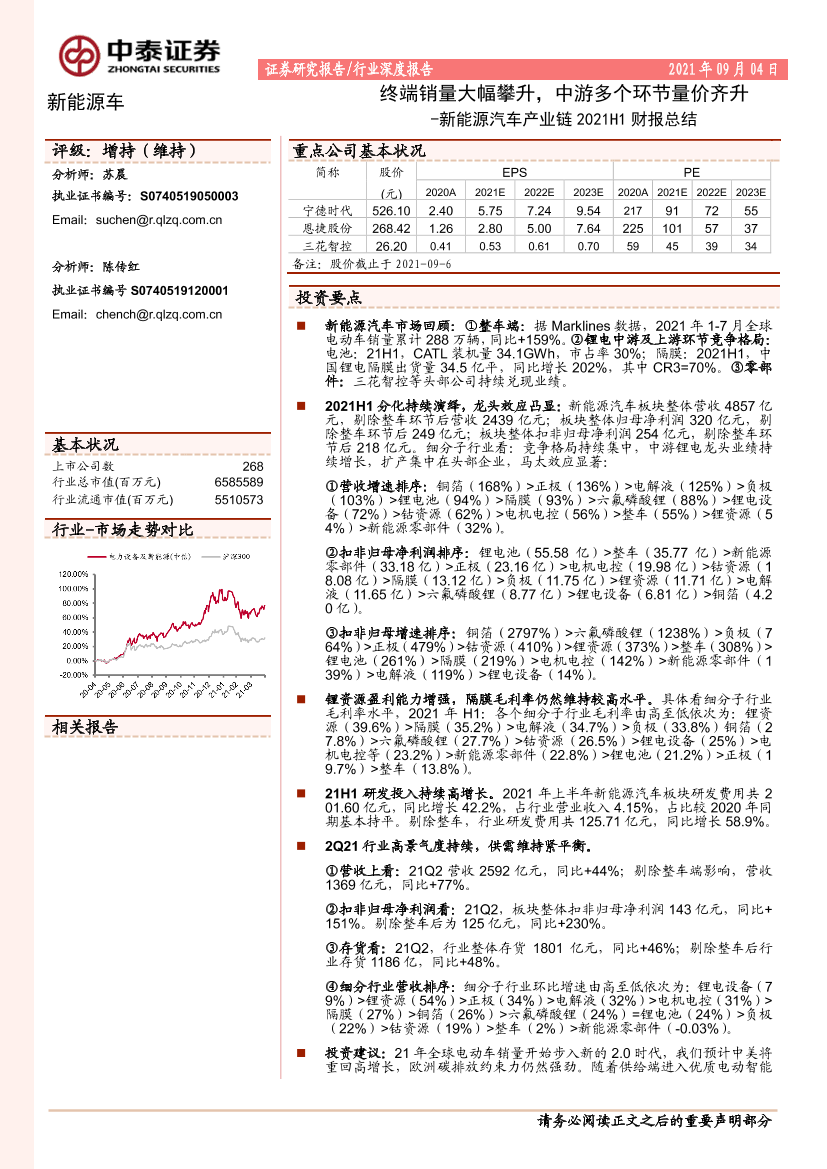 新能源汽车行业产业链2021H1财报总结：终端销量大幅攀升，中游多个环节量价齐升-20210904-中泰证券-42页新能源汽车行业产业链2021H1财报总结：终端销量大幅攀升，中游多个环节量价齐升-20210904-中泰证券-42页_1.png