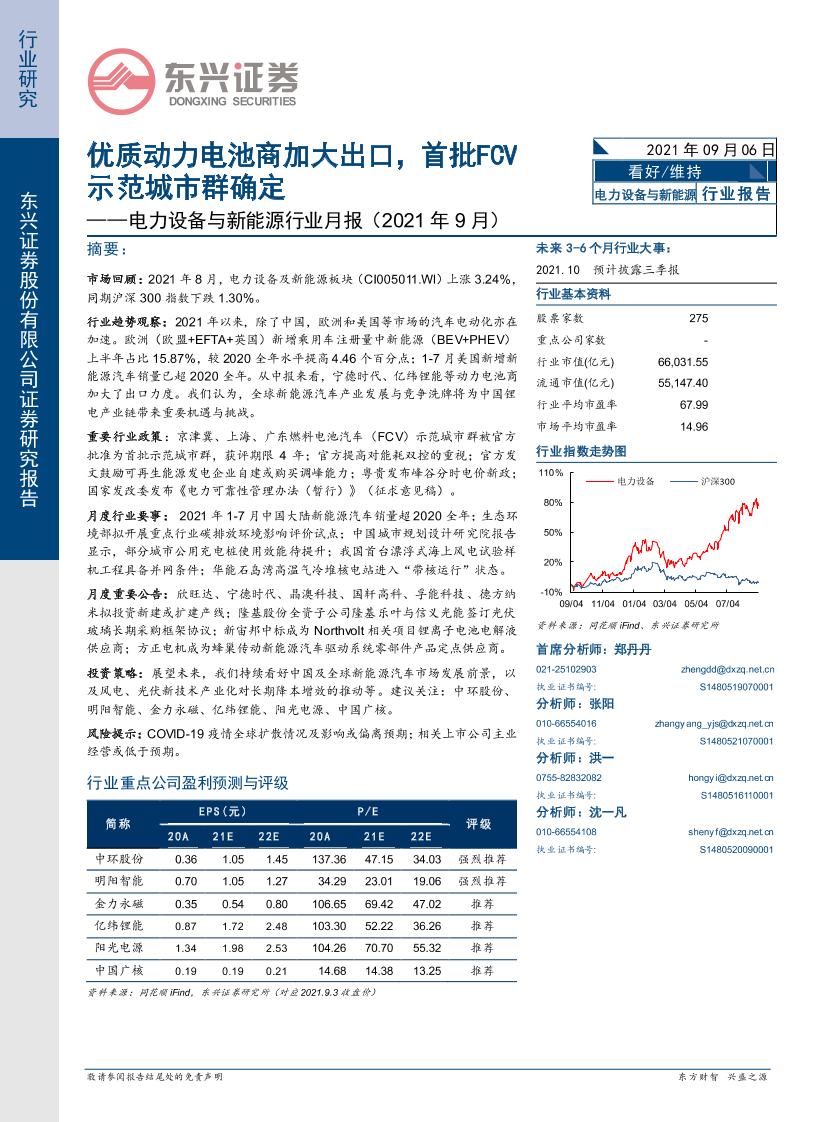 电力设备与新能源行业月报：优质动力电池商加大出口，首批FCV示范城市群确定-20210906-东兴证券-22页电力设备与新能源行业月报：优质动力电池商加大出口，首批FCV示范城市群确定-20210906-东兴证券-22页_1.png