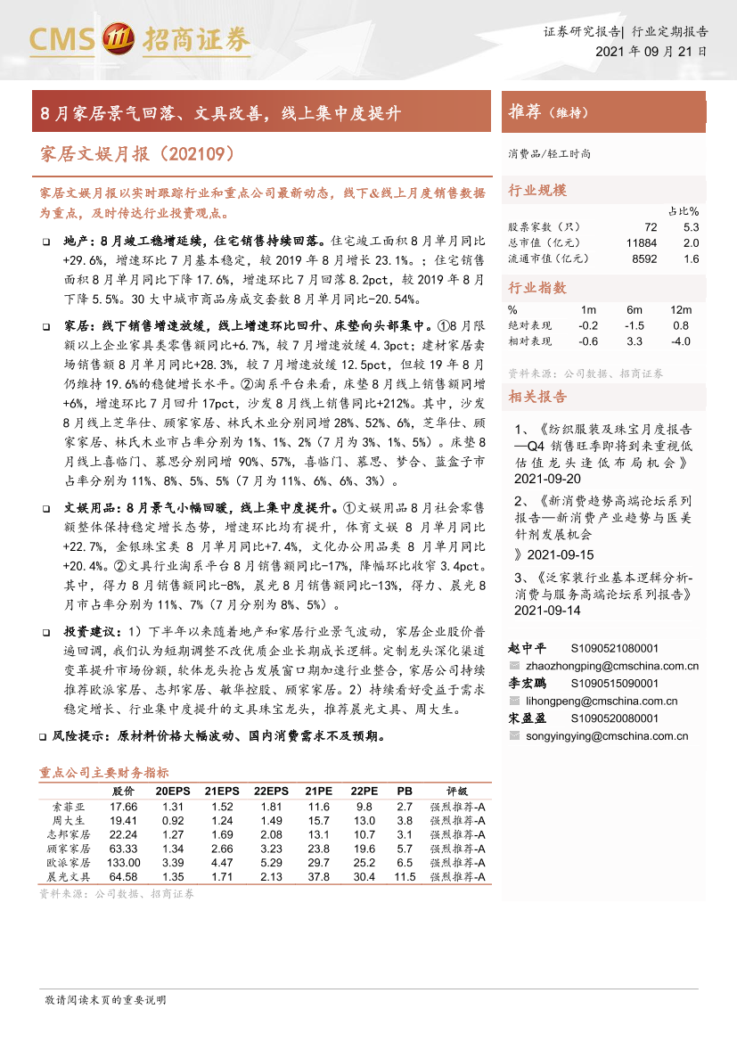 轻工时尚行业家居文娱月报：8月家居景气回落、文具改善，线上集中度提升-20210921-招商证券-16页轻工时尚行业家居文娱月报：8月家居景气回落、文具改善，线上集中度提升-20210921-招商证券-16页_1.png