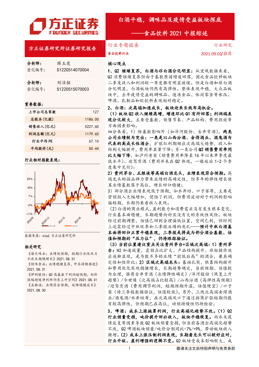 食品饮料行业2021中报综述：白酒平稳，调味品及疫情受益板块探底-20210902-方正证券-32页食品饮料行业2021中报综述：白酒平稳，调味品及疫情受益板块探底-20210902-方正证券-32页_1.png