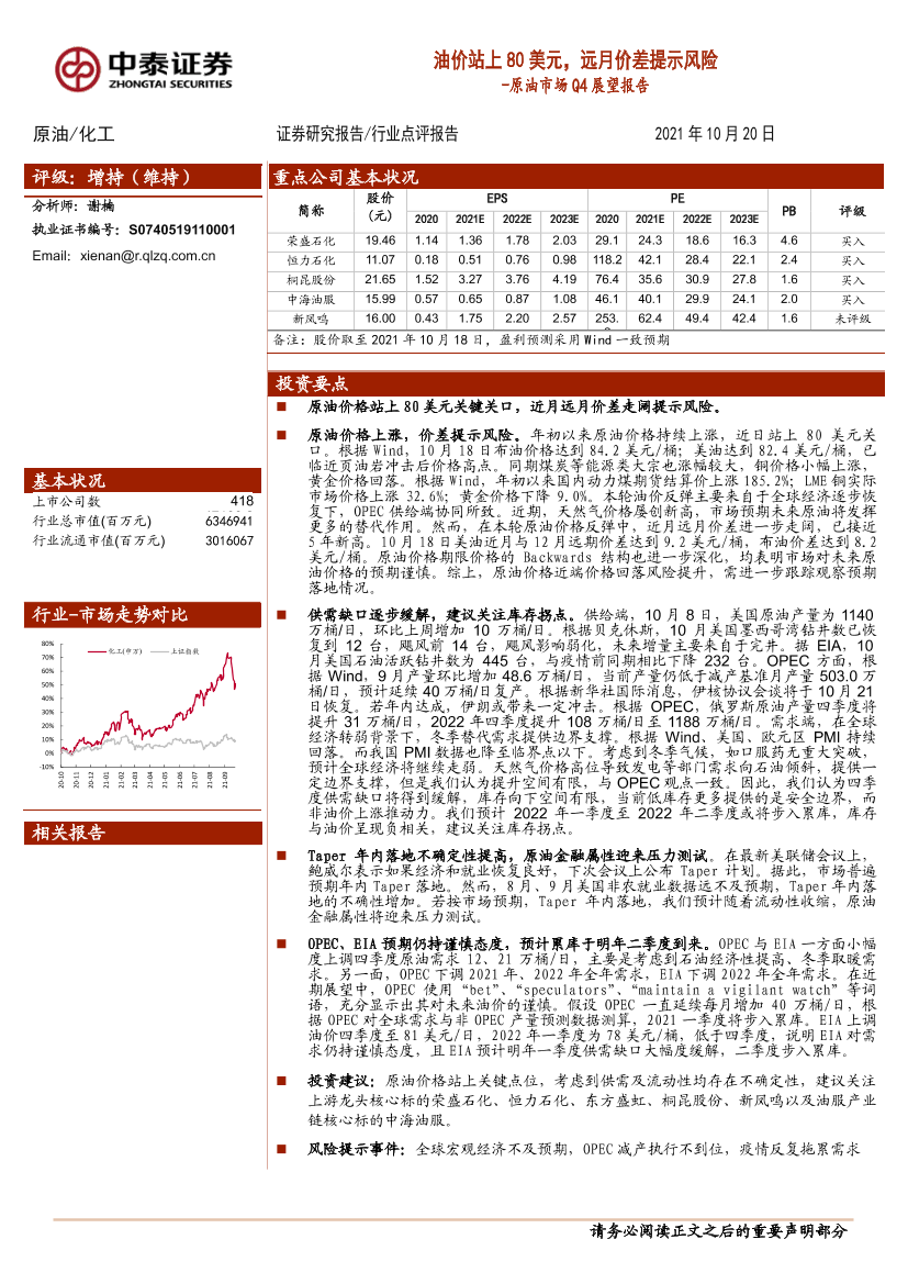 化工行业原油市场Q4展望报告：油价站上80美元，远月价差提示风险-20211020-中泰证券-22页化工行业原油市场Q4展望报告：油价站上80美元，远月价差提示风险-20211020-中泰证券-22页_1.png