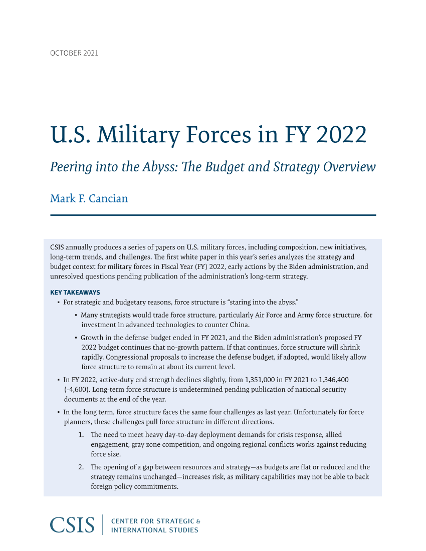 国际战略研究中心-2022财年的美国军队：窥视预算和战略概述的深渊（英）-2021-14页国际战略研究中心-2022财年的美国军队：窥视预算和战略概述的深渊（英）-2021-14页_1.png