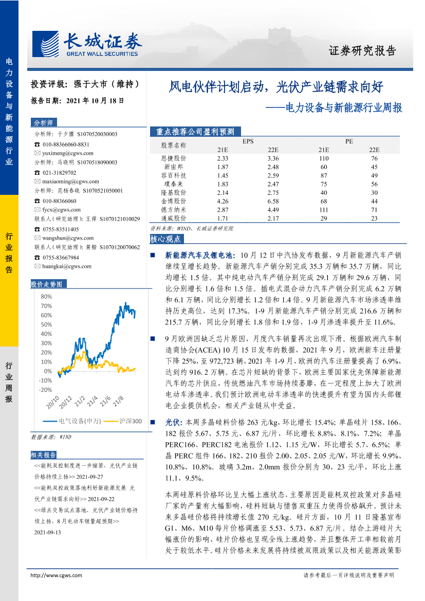 电力设备与新能源行业周报：风电伙伴计划启动，光伏产业链需求向好-20211018-长城证券-15页电力设备与新能源行业周报：风电伙伴计划启动，光伏产业链需求向好-20211018-长城证券-15页_1.png