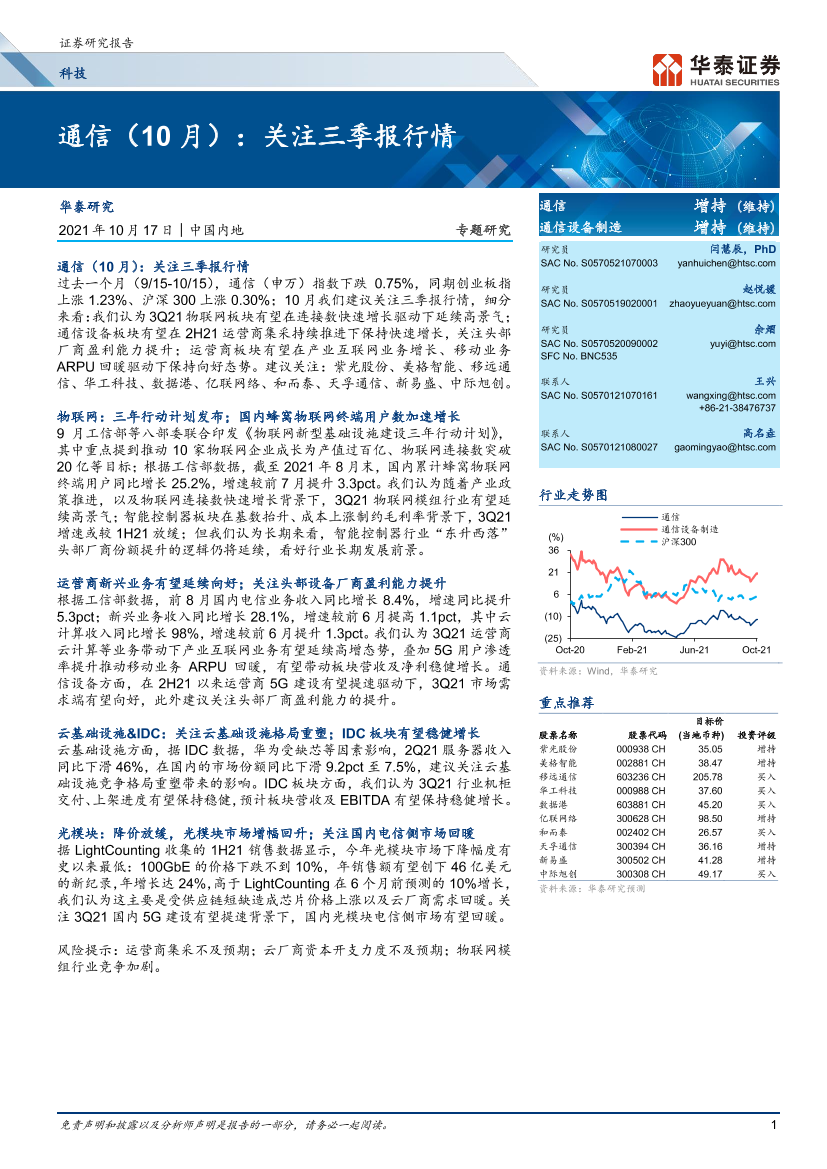 科技行业通信（10月）：关注三季报行情-20211017-华泰证券-31页科技行业通信（10月）：关注三季报行情-20211017-华泰证券-31页_1.png