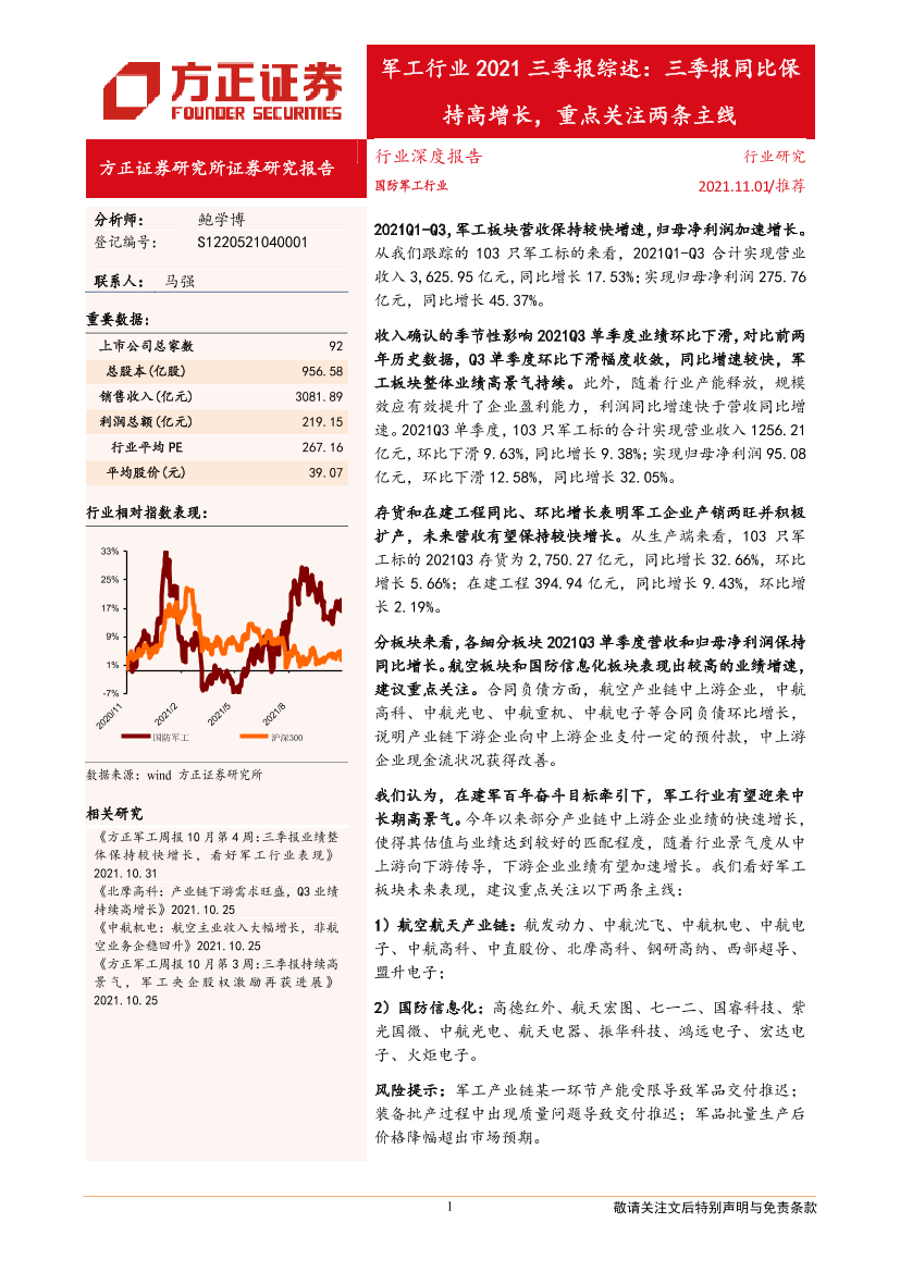 军工行业2021三季报综述：三季报同比保持高增长，重点关注两条主线-20211101-方正证券-24页军工行业2021三季报综述：三季报同比保持高增长，重点关注两条主线-20211101-方正证券-24页_1.png