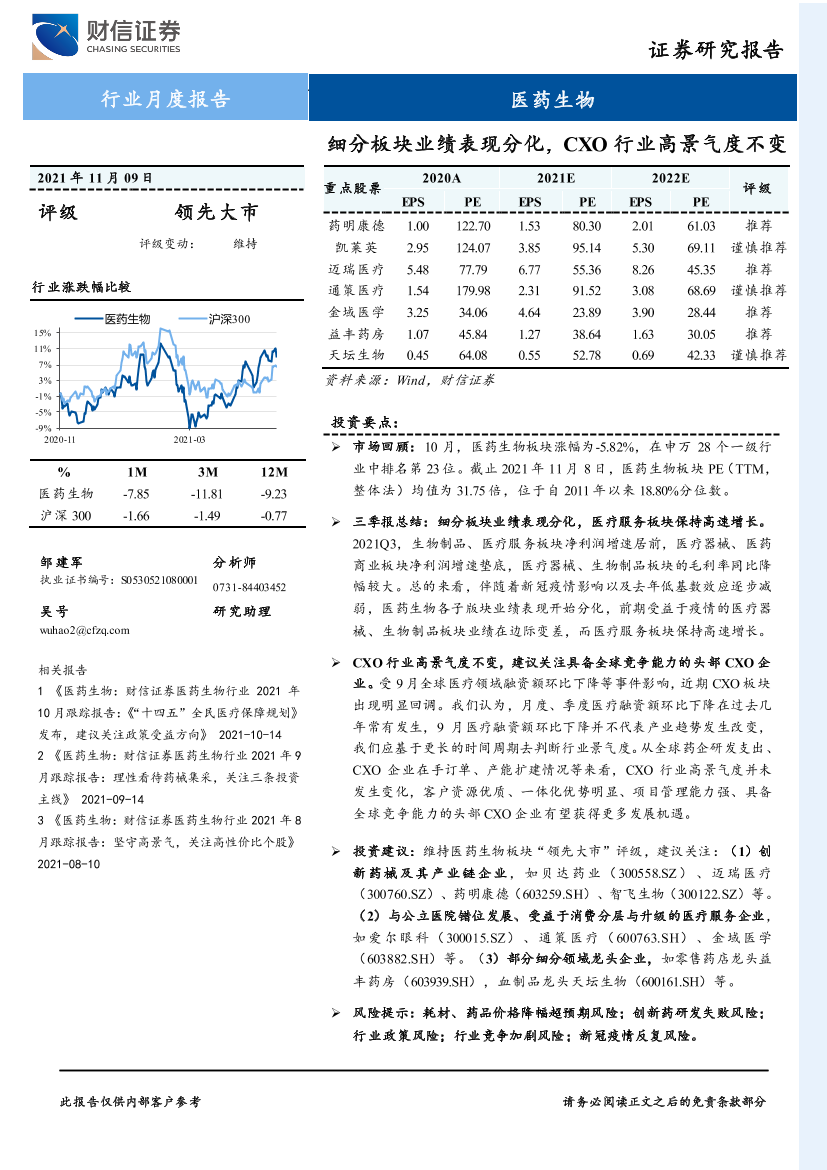 医药生物行业月度报告：细分板块业绩表现分化，CXO行业高景气度不变-20211109-财信证券-16页医药生物行业月度报告：细分板块业绩表现分化，CXO行业高景气度不变-20211109-财信证券-16页_1.png