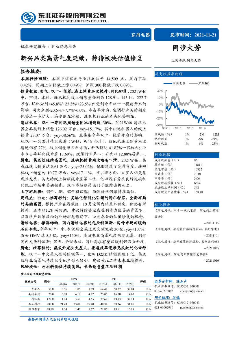 家用电器行业动态报告：新兴品类高景气度延续，静待板块估值修复-20211121-东北证券-17页家用电器行业动态报告：新兴品类高景气度延续，静待板块估值修复-20211121-东北证券-17页_1.png