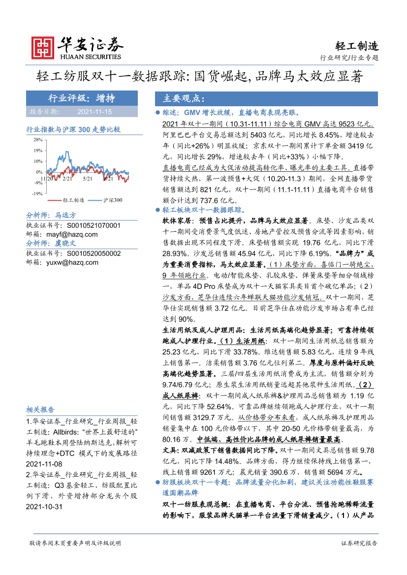 轻工制造行业轻工纺服双十一数据跟踪：国货崛起，品牌马太效应显著-20211115-华安证券-28页轻工制造行业轻工纺服双十一数据跟踪：国货崛起，品牌马太效应显著-20211115-华安证券-28页_1.png