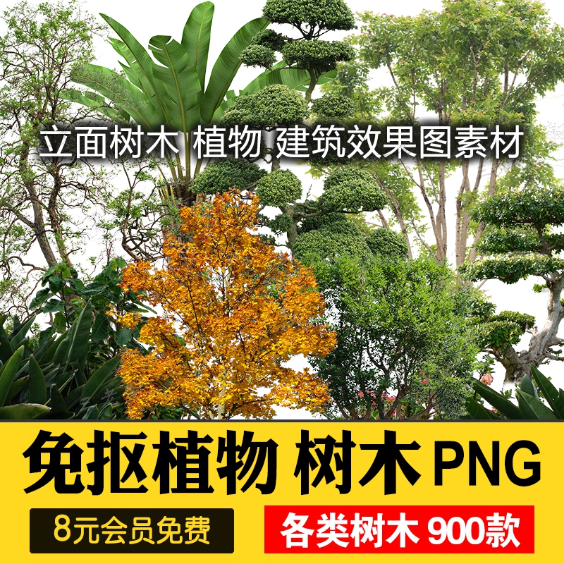 PS园林景观植物PNG免抠图绿色树木立面树乔木建筑效果图设...