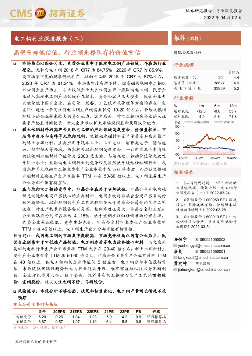 电工钢行业深度报告（二）：高壁垒却低估值，行业领先梯队有待价值重估-20220402-招商证券-20页电工钢行业深度报告（二）：高壁垒却低估值，行业领先梯队有待价值重估-20220402-招商证券-20页_1.png