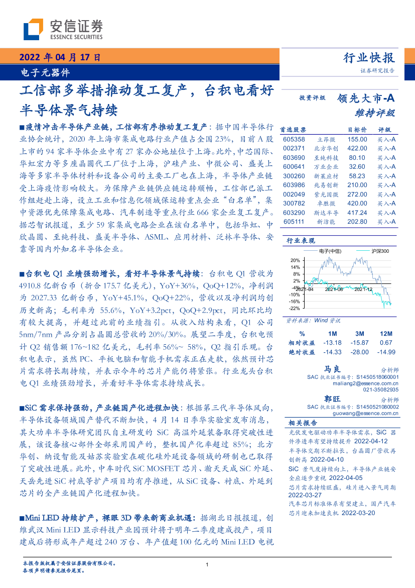 电子元器件行业快报：工信部多举措推动复工复产，台积电看好半导体景气持续-20220417-安信证券-17页电子元器件行业快报：工信部多举措推动复工复产，台积电看好半导体景气持续-20220417-安信证券-17页_1.png