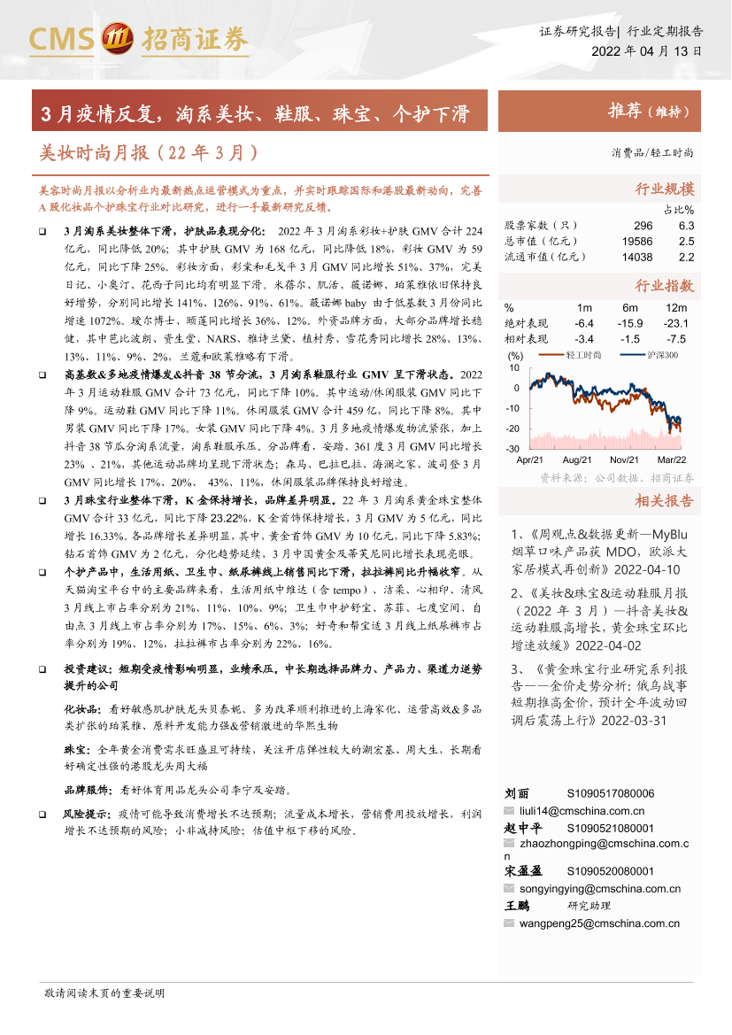 美妆时尚行业月报（22年3月）：3月疫情反复，淘系美妆、鞋服、珠宝、个护下滑-20220413-招商证券-15页美妆时尚行业月报（22年3月）：3月疫情反复，淘系美妆、鞋服、珠宝、个护下滑-20220413-招商证券-15页_1.png
