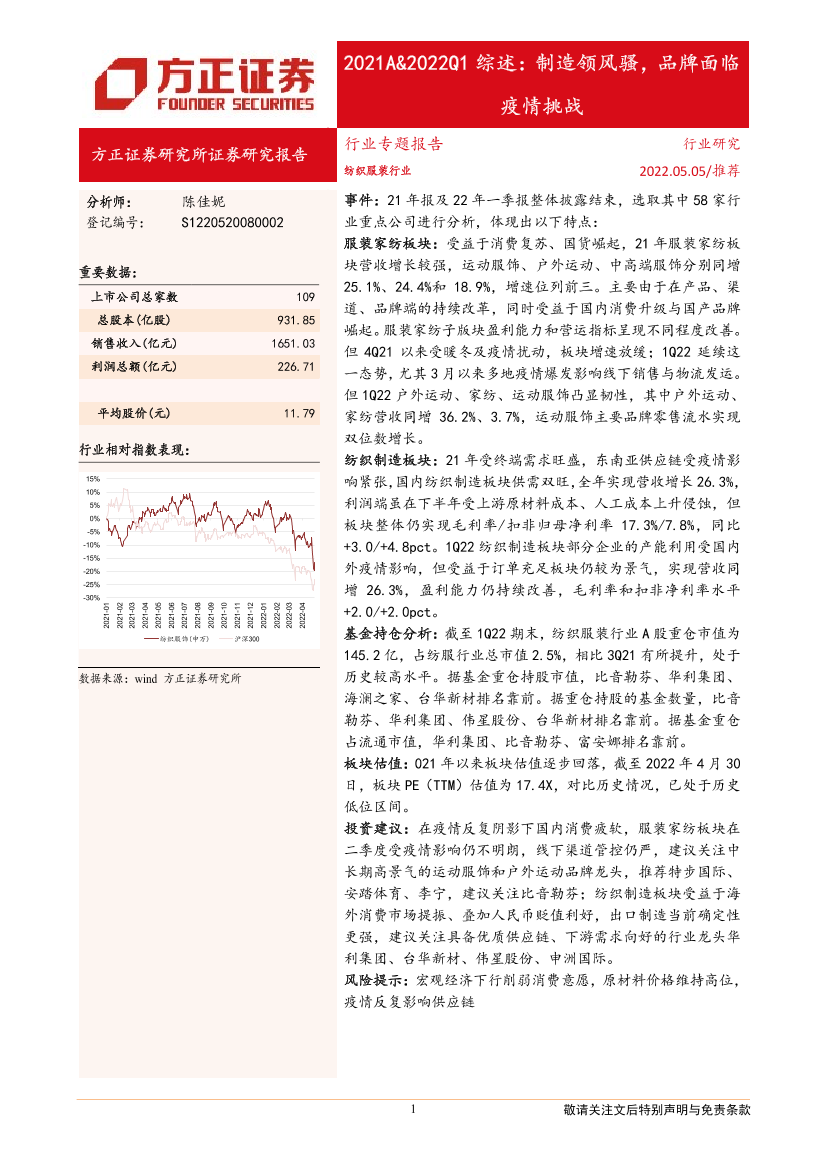 纺织服装行业2021A&2022Q1综述：制造领风骚，品牌面临疫情挑战-20220505-方正证券-26页纺织服装行业2021A&2022Q1综述：制造领风骚，品牌面临疫情挑战-20220505-方正证券-26页_1.png