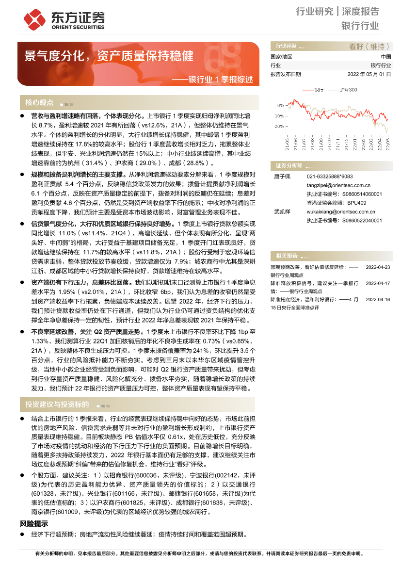 银行业1季报综述：景气度分化，资产质量保持稳健-20220501-东方证券-21页银行业1季报综述：景气度分化，资产质量保持稳健-20220501-东方证券-21页_1.png