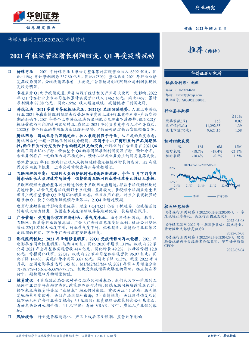 传媒互联网行业2021&2022Q1业绩综述：2021年板块营收增长利润回暖，Q1再受疫情扰动-20220511-华创证券-46页传媒互联网行业2021&2022Q1业绩综述：2021年板块营收增长利润回暖，Q1再受疫情扰动-20220511-华创证券-46页_1.png