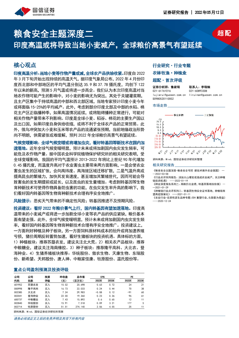 农林牧渔行业粮食安全主题深度二：印度高温或将导致当地小麦减产，全球粮价高景气有望延续-20220512-国信证券-22页农林牧渔行业粮食安全主题深度二：印度高温或将导致当地小麦减产，全球粮价高景气有望延续-20220512-国信证券-22页_1.png