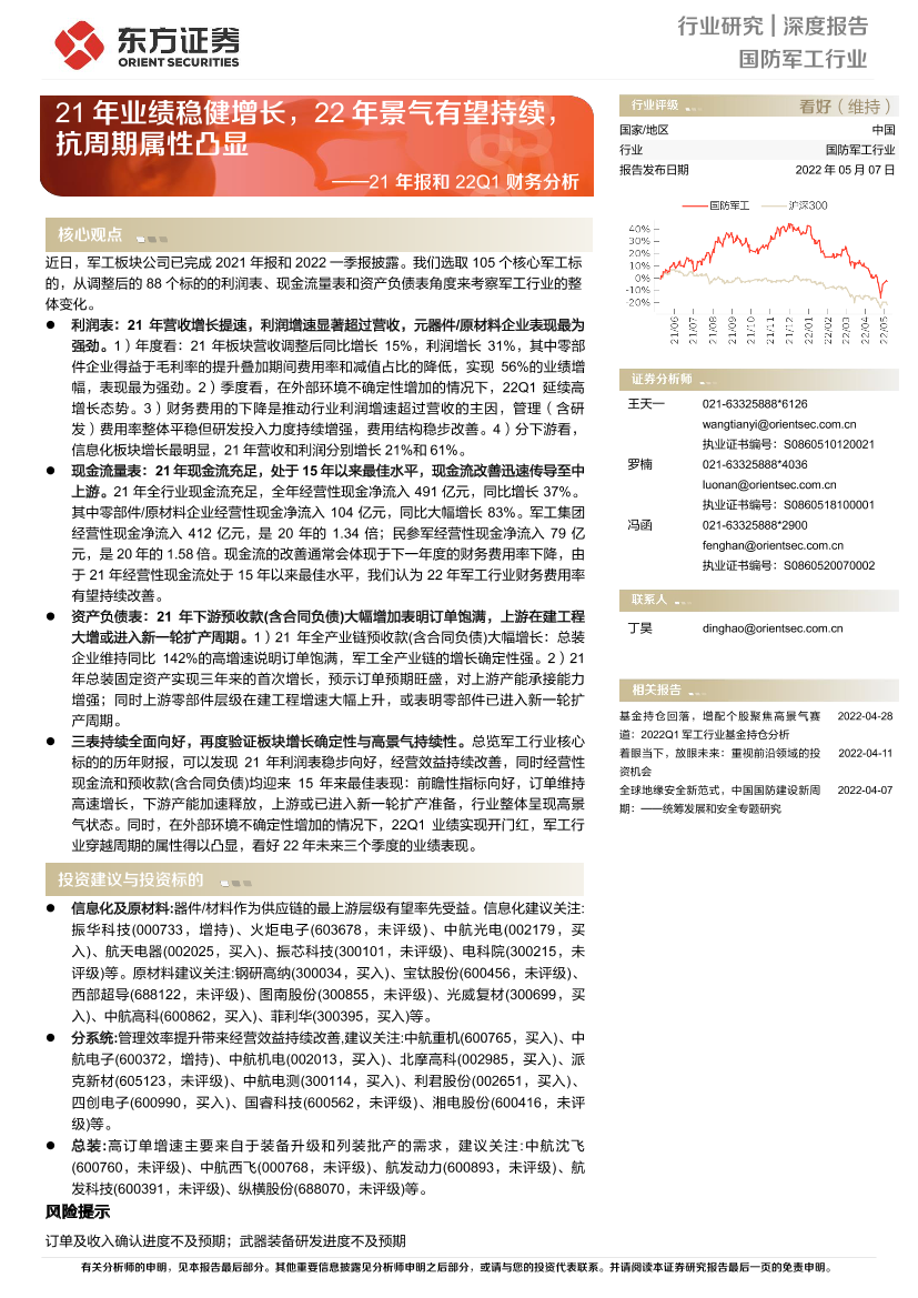 国防军工行业21年报和22Q1财务分析：21年业绩稳健增长，22年景气有望持续，抗周期属性凸显-20220507-东方证券-26页国防军工行业21年报和22Q1财务分析：21年业绩稳健增长，22年景气有望持续，抗周期属性凸显-20220507-东方证券-26页_1.png