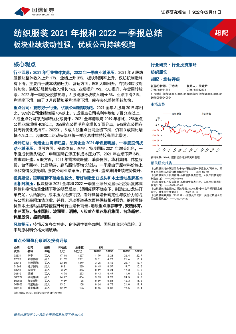 纺织服装行业2021年报和2022一季报总结：板块业绩波动性强，优质公司持续领跑-20220511-国信证券-42页纺织服装行业2021年报和2022一季报总结：板块业绩波动性强，优质公司持续领跑-20220511-国信证券-42页_1.png