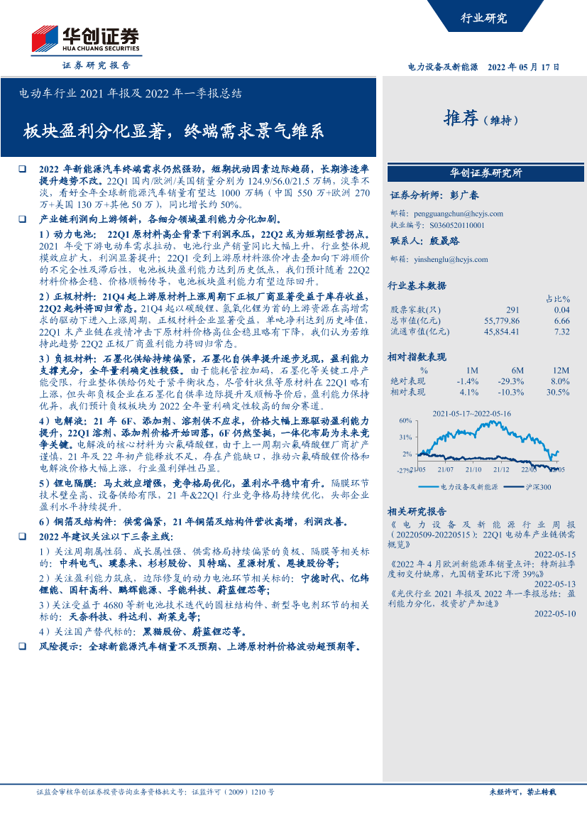 电动车行业2021年报及2022年一季报总结：板块盈利分化显著，终端需求景气维系-20220517-华创证券-25页电动车行业2021年报及2022年一季报总结：板块盈利分化显著，终端需求景气维系-20220517-华创证券-25页_1.png