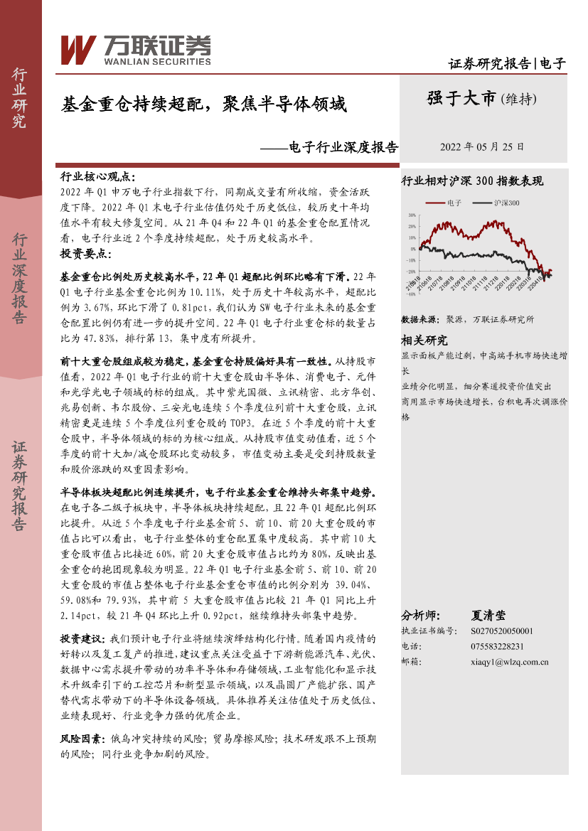 电子行业深度报告：基金重仓持续超配，聚焦半导体领域-20220525-万联证券-15页电子行业深度报告：基金重仓持续超配，聚焦半导体领域-20220525-万联证券-15页_1.png