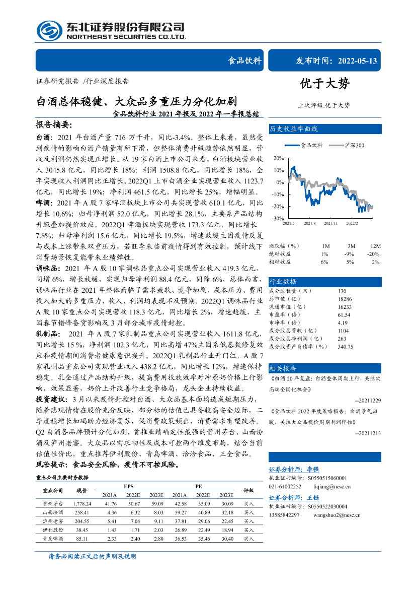 食品饮料行业2021年报及2022年一季报总结：白酒总体稳健、大众品多重压力分化加剧-20220513-东北证券-41页食品饮料行业2021年报及2022年一季报总结：白酒总体稳健、大众品多重压力分化加剧-20220513-东北证券-41页_1.png