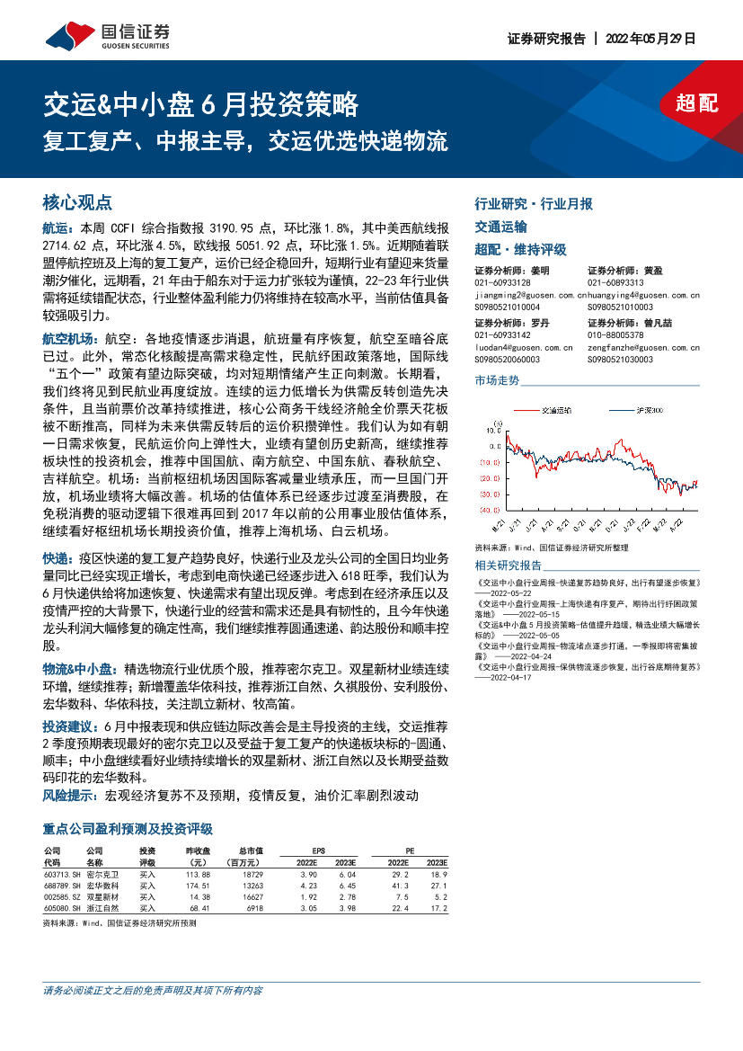 交运行业&中小盘6月投资策略：复工复产、中报主导，交运优选快递物流-20220529-国信证券-25页交运行业&中小盘6月投资策略：复工复产、中报主导，交运优选快递物流-20220529-国信证券-25页_1.png
