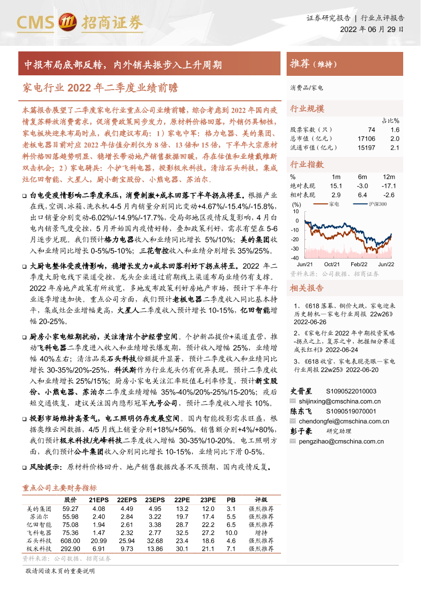 家电行业2022年二季度业绩前瞻：中报布局底部反转，内外销共振步入上升周期-20220629-招商证券-16页家电行业2022年二季度业绩前瞻：中报布局底部反转，内外销共振步入上升周期-20220629-招商证券-16页_1.png