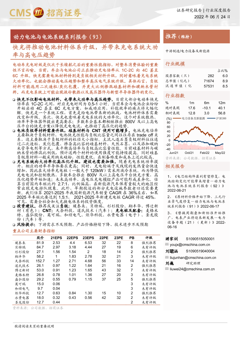 电力设备及新能源行业动力电池与电池系统系列报告（93）：快充将推动电池材料体系升级，并带来充电系统大功率与高电压趋势-20220624-招商证券-22页电力设备及新能源行业动力电池与电池系统系列报告（93）：快充将推动电池材料体系升级，并带来充电系统大功率与高电压趋势-20220624-招商证券-22页_1.png