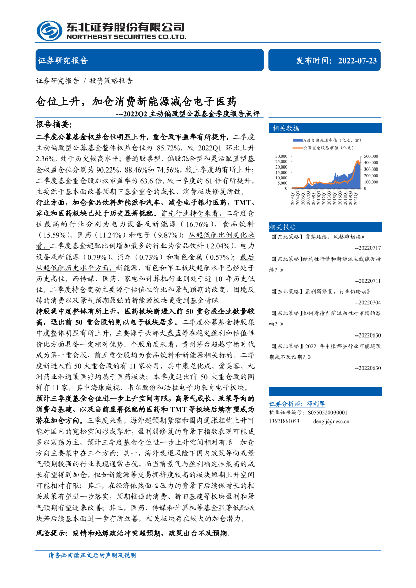 2022Q2主动偏股型公募基金季度报告点评：仓位上升，加仓消费新能源减仓电子医药-20220723-东北证券-15页2022Q2主动偏股型公募基金季度报告点评：仓位上升，加仓消费新能源减仓电子医药-20220723-东北证券-15页_1.png