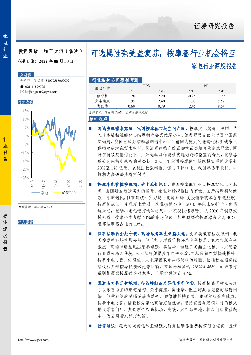 家电行业深度报告：可选属性强受益复苏，按摩器行业机会将至-20220830-长城证券-31页家电行业深度报告：可选属性强受益复苏，按摩器行业机会将至-20220830-长城证券-31页_1.png