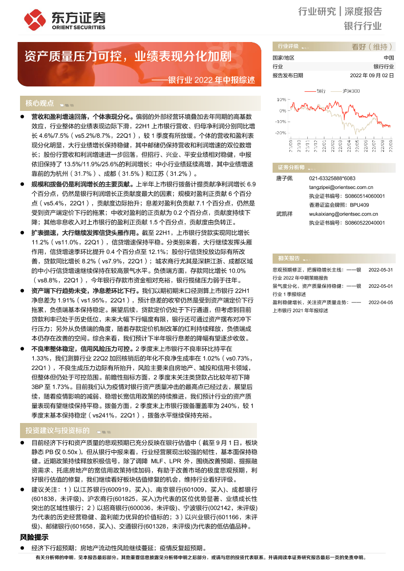 银行业2022年中报综述：资产质量压力可控，业绩表现分化加剧-20220902-东方证券-21页银行业2022年中报综述：资产质量压力可控，业绩表现分化加剧-20220902-东方证券-21页_1.png