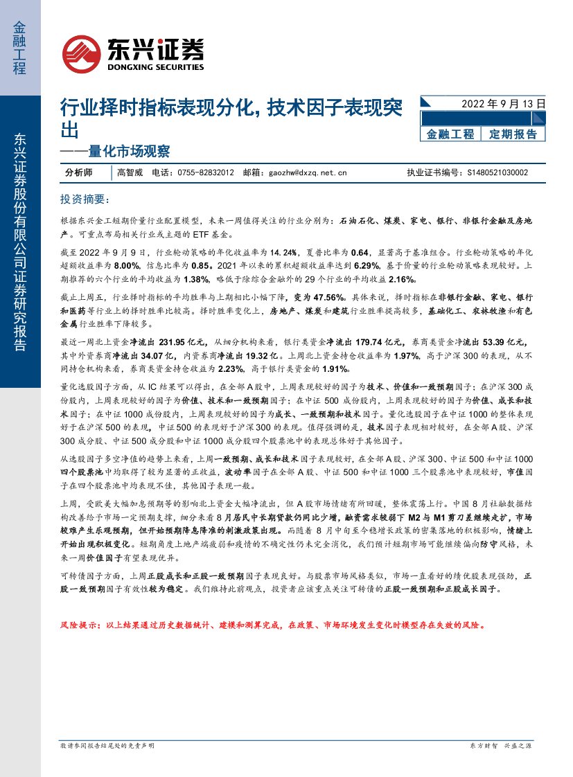 量化市场观察：行业择时指标表现分化，技术因子表现突出-20220913-东兴证券-22页量化市场观察：行业择时指标表现分化，技术因子表现突出-20220913-东兴证券-22页_1.png