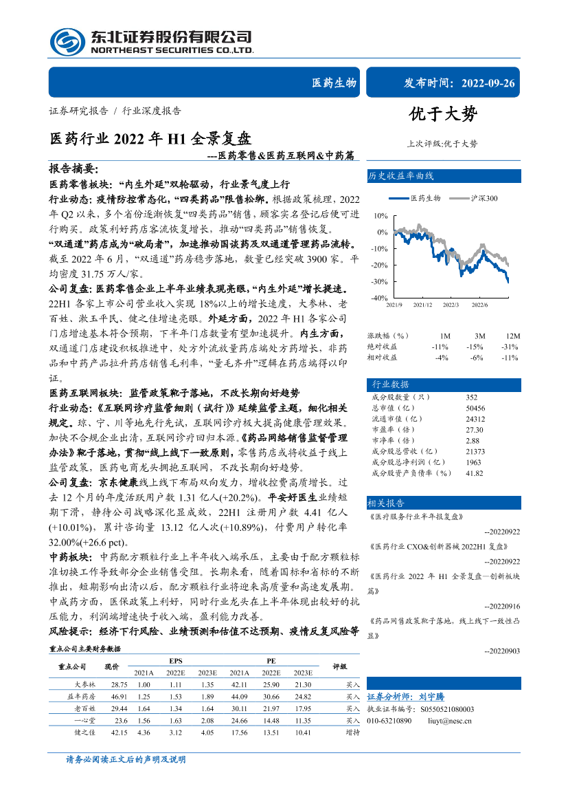 医药行业2022年H1全景复盘：医药零售&医药互联网&中药篇-20220926-东北证券-37页医药行业2022年H1全景复盘：医药零售&医药互联网&中药篇-20220926-东北证券-37页_1.png