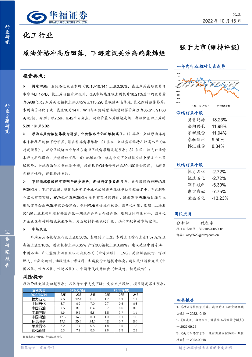 化工行业：原油价格冲高后回落，下游建议关注高端聚烯烃-20221016-华福证券-20页化工行业：原油价格冲高后回落，下游建议关注高端聚烯烃-20221016-华福证券-20页_1.png