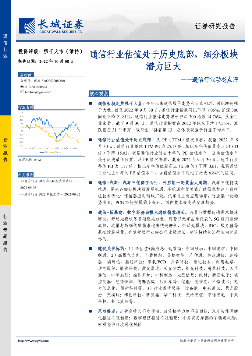 通信行业动态点评：通信行业估值处于历史底部，细分板块潜力巨大-20221008-长城证券-24页通信行业动态点评：通信行业估值处于历史底部，细分板块潜力巨大-20221008-长城证券-24页_1.png