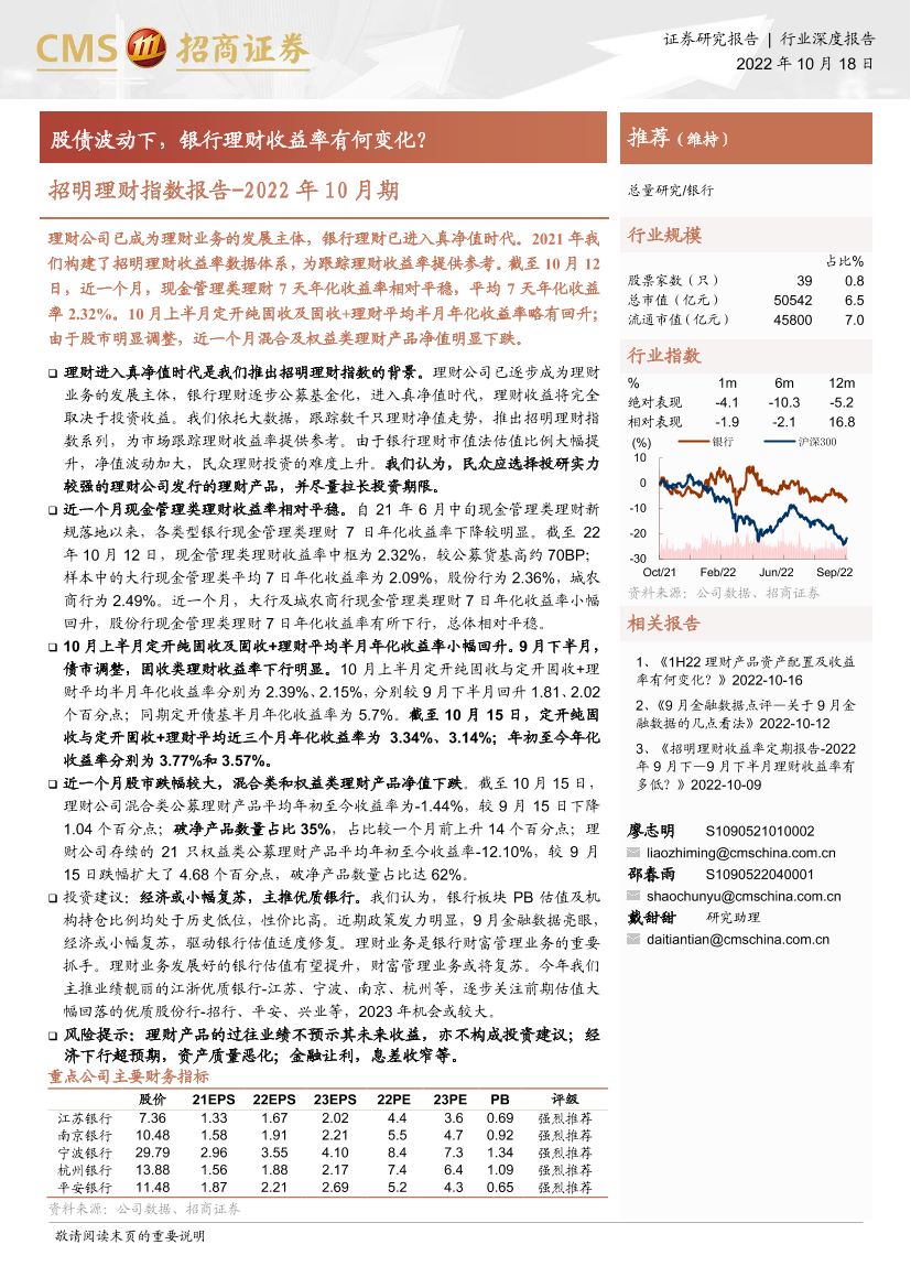 银行业招明理财指数报告_2022年10月期：股债波动下，银行理财收益率有何变化？-20221018-招商证券-19页银行业招明理财指数报告_2022年10月期：股债波动下，银行理财收益率有何变化？-20221018-招商证券-19页_1.png
