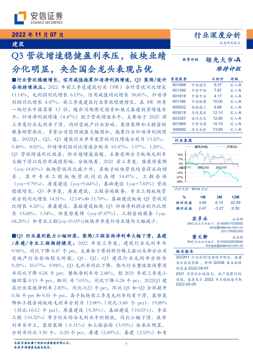 建筑行业深度分析：Q3营收增速稳健盈利承压，板块业绩分化明显，央企国企龙头表现占优-20221107-安信证券-34页建筑行业深度分析：Q3营收增速稳健盈利承压，板块业绩分化明显，央企国企龙头表现占优-20221107-安信证券-34页_1.png
