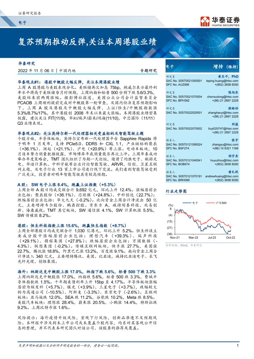 电子行业专题研究：复苏预期推动反弹，关注本周港股业绩-20221106-华泰证券-24页电子行业专题研究：复苏预期推动反弹，关注本周港股业绩-20221106-华泰证券-24页_1.png